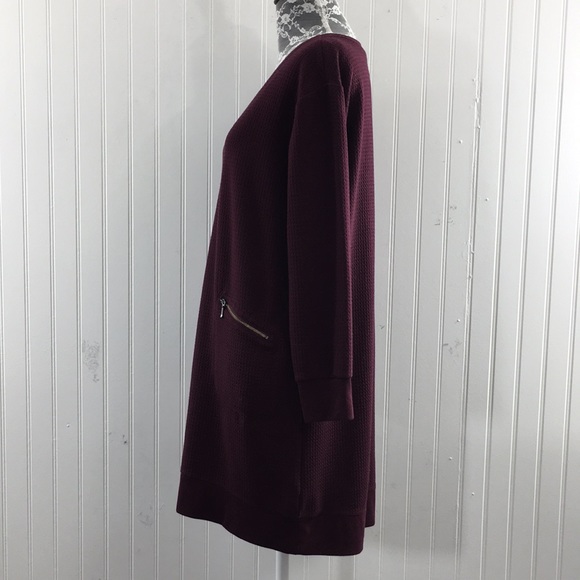 J. Jill Maroon Waffle Knit Tunic Top Womens Medium Petite V Neck Long Sleeve - Picture 4 of 11